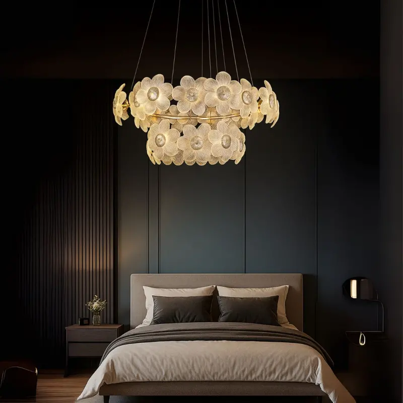 Previzualizare 3: Candelabru Cristal Cadenza Largo, Diametru 76cm, 132W, 3000K4000K6000K, Inaltime reglabila, Auriu