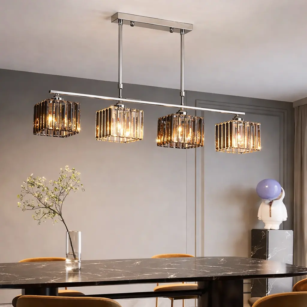 Lustra Clasica Moderna Georgiana, LC116/4, 4x E27, Crom si Sticla Cenusie, Metal si Cristal, Abajur