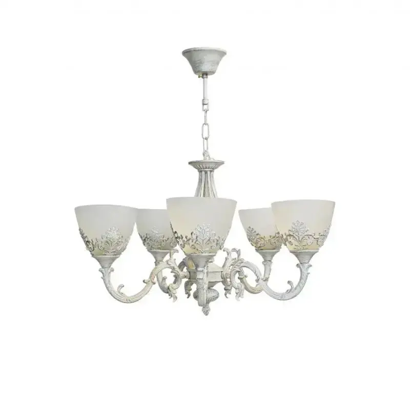 Previzualizare 4: Lustra VINTAGE, tip Pendul cu brate, COTTAGE, Circulara, 5xE27, Sticla si Metal, Alb