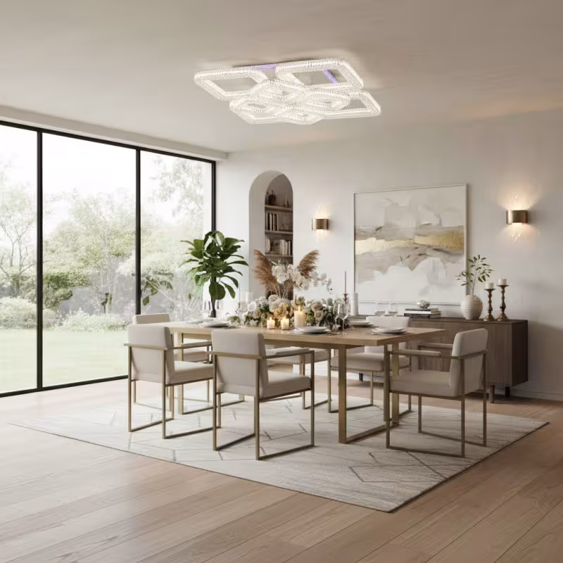 Previzualizare 2: Lustra LED RENATO cu telecomanda si cristal, 128W, 8 Patrate, Lumina Rece/Calda/Neutra, Dimabila, Alb