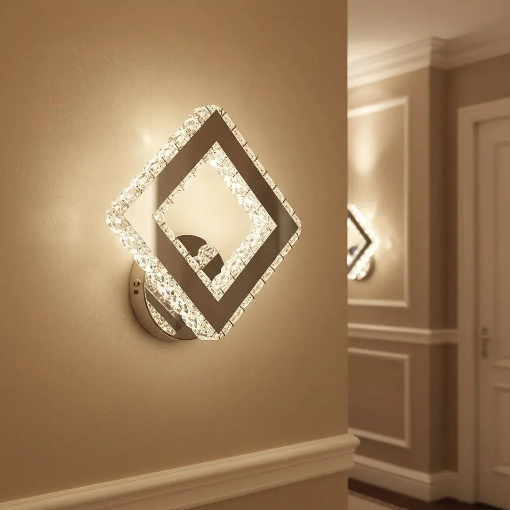 Aplica LED AP2881 cu Cristale, Patrat, 23.4W, Lumina Rece/Calda/Neutra, Crom Lucios