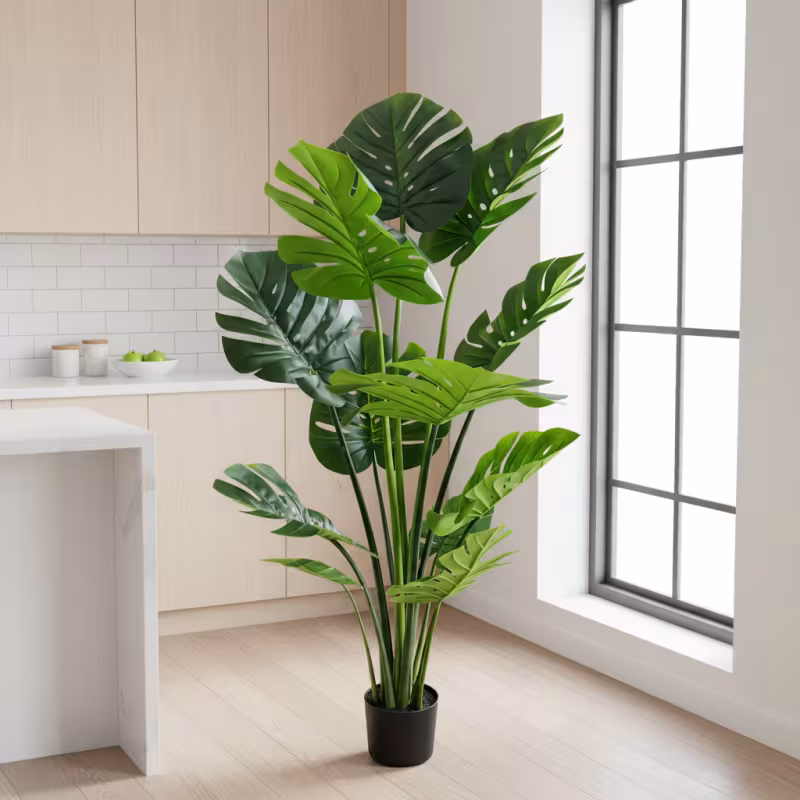 Previzualizare 2: Planta Artificiala Tip Monstera Deliciosa, Cu Frunze Bogate, 160 cm, Verde
