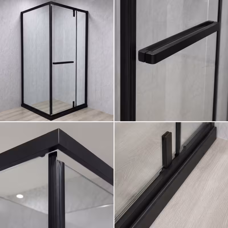 Previzualizare 2: Paravan dus Walk-In 90x90x195 cm, sticla securizata 7.6 mm, satin, profil metalic rezistent, Transparent si Negru