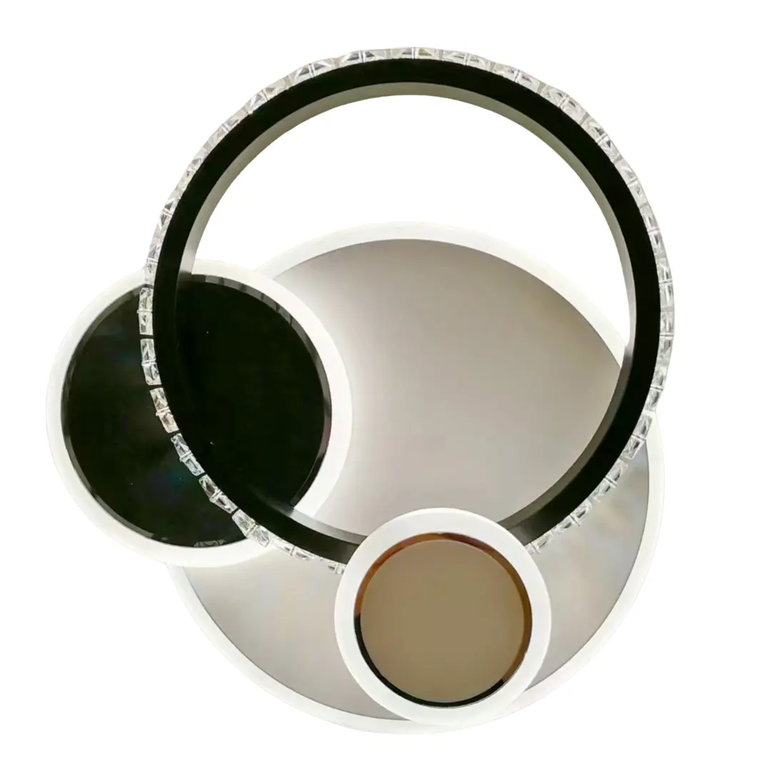 Lustra LED cu cristal PRISMIQ 45W, 3 Cercuri, lumina Rece/Calda/Neutra, Negru