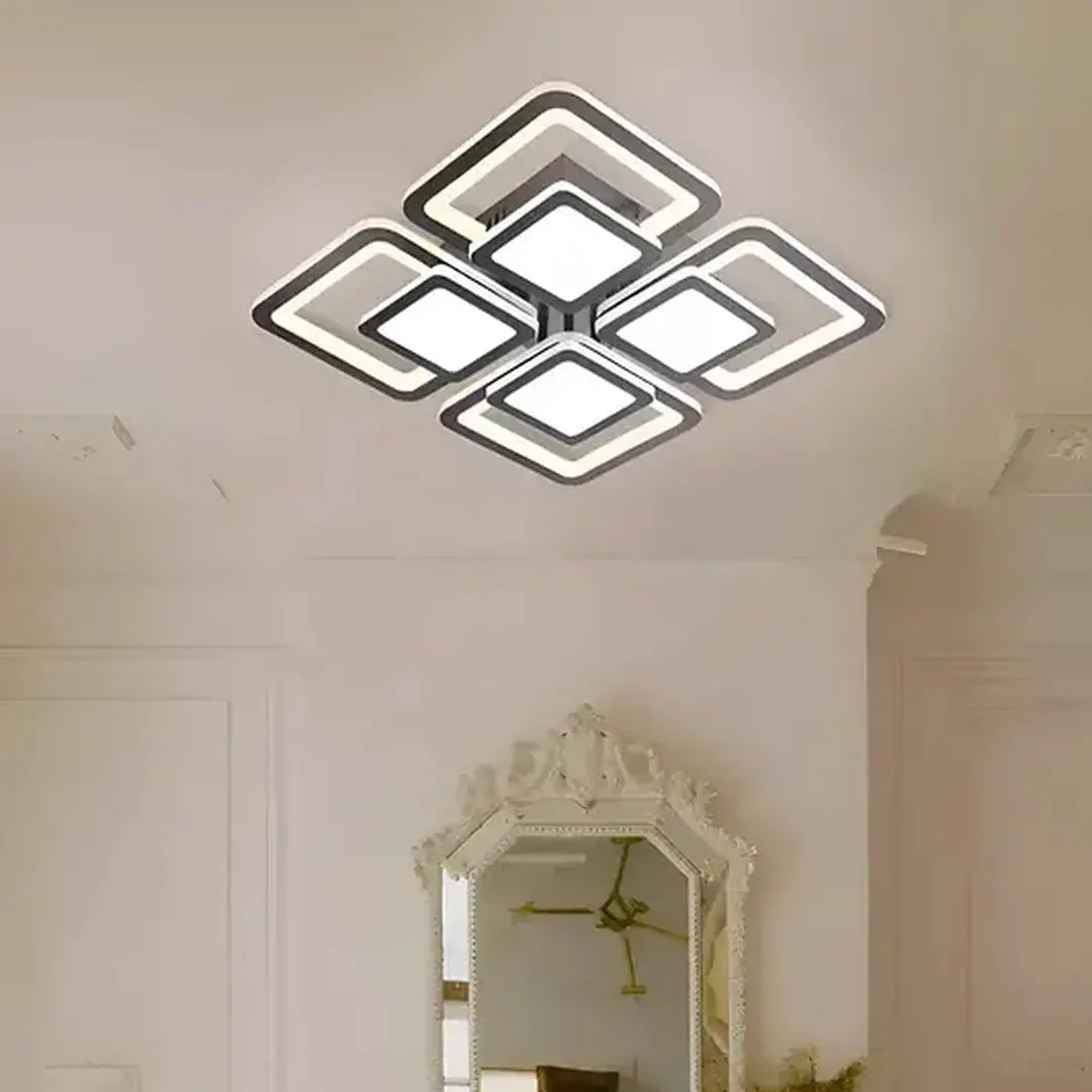 Lustra LED cu telecomanda SUSAN 96W, 4 Patrate, lumina Rece/Calda/Neutra, Dimabila, Negru