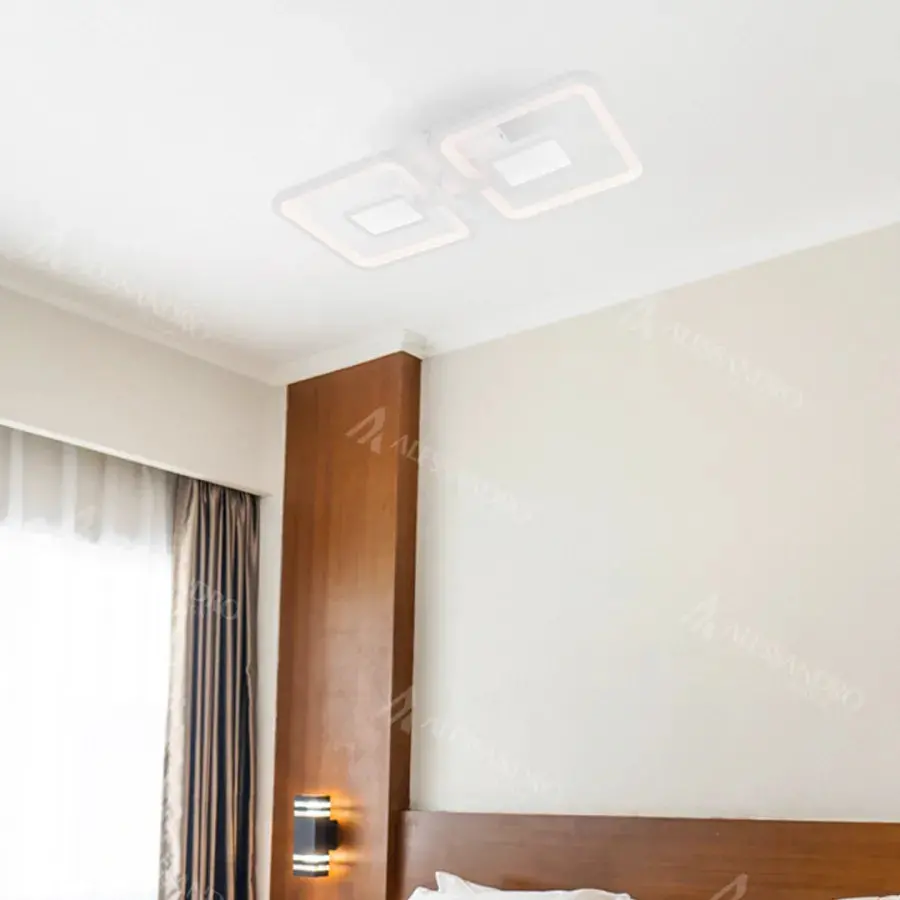 Lustra LED cu telecomanda FELIX 28W, 2 Patrate, lumina Rece/Calda/Neutra, Dimabila, Alb