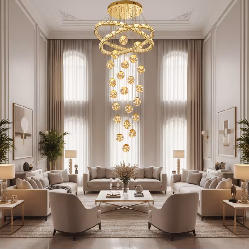 Previzualizare 2: Candelabru Cristal cu Telecomanda DUARA Supremo, 90x300cm, Lumina Calda/Neutra/Rece, Auriu, Metal si Cristal
