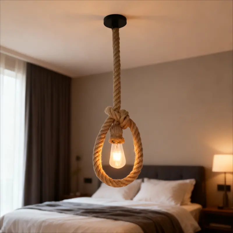 Lustra Vintage LV103/130, 1xE27, Rustic, Sfoara si Metal, 130cm, Suport Negru