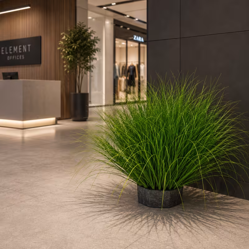 Planta Artificiala Tufa de Iarba Tip Ceapa Curbata, 38 cm, Densitate Medie, Verde, Fara Ghiveci