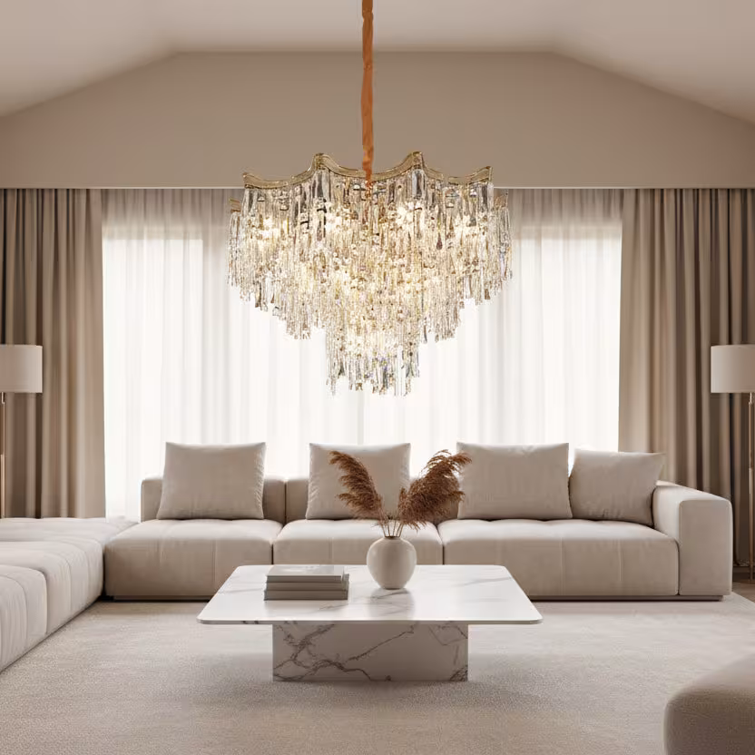 Candelabru Cristal VETRA Magno 10xE14, D60 cm, Auriu, Inaltime Reglabila, Metal si Cristal