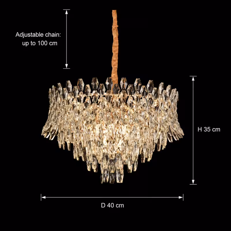 Previzualizare 4: Candelabru Cristal MONARCH Nobile 3xE14, Diametru 40cm, Inaltime 35cm, Auriu Lucios, Inaltime Reglabila, Design Elegant