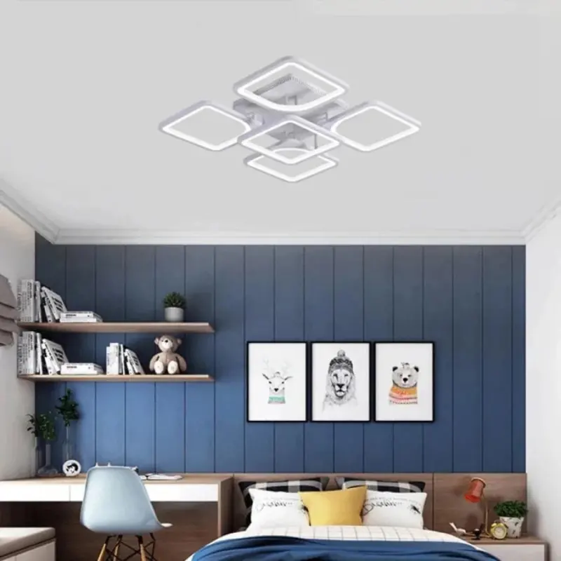 Previzualizare 4: Lustra LED cu telecomanda ZOE 70W, 5 Patrate, lumina Rece/Calda/Neutra, Dimabila, Alb