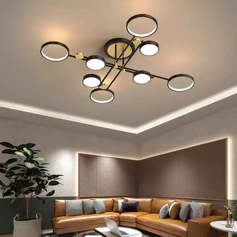 Lustra LED cu Telecomnda LT721/8BK+GD, 45W, 8 Elemente, Lumina Calda/Rece/Neutra, Dimabila, Negru/Auriu