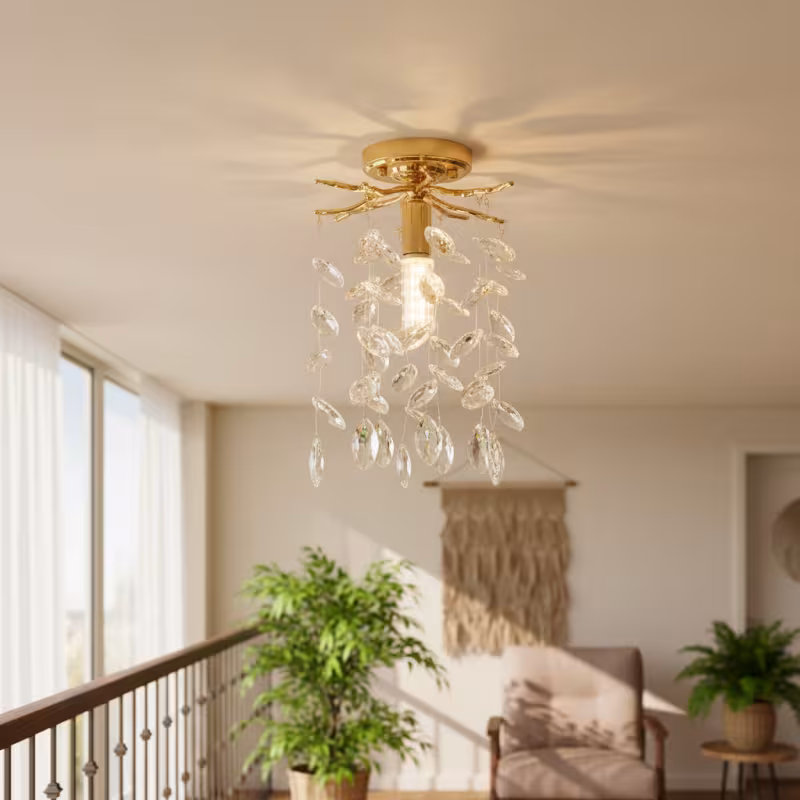 Previzualizare 3: Candelabru Cristal LEAF Petito, Φ20cm, 1xE14, Auriu, Metal si Cristal