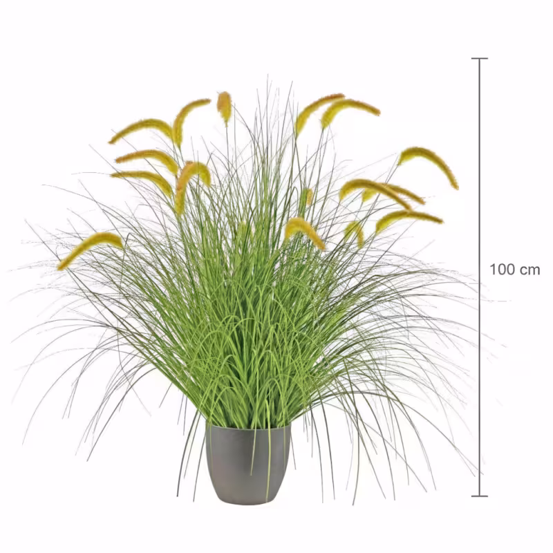 Previzualizare 3: Planta Artificiala Iarba Ornamentala Tip Coada de Vulpe, 100cm, Iarba curbata cu Spice, Verde si Galben, Fara Ghiveci