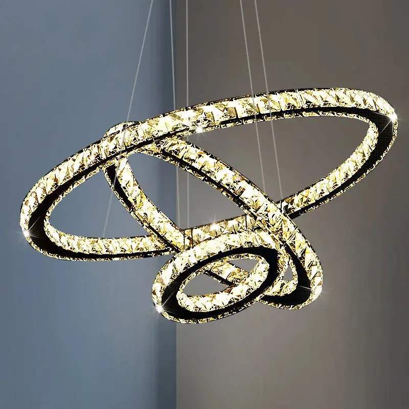 Lustra LED suspendata cu telecomanda si cristal PRISM LUMINIS 78.3W, 3 Cercuri, lumina Rece/Calda/Neutra, Dimabila, Crom, Inaltime Reglabila