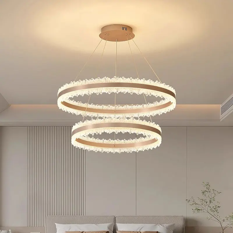 Previzualizare 3: Lustra LED suspendata cu Telecomanda NIVALIS Duo 127W, Cercuri 60x80cm, lumina Rece/Calda/Neutra, Dimabila,Inaltime Reglabila, Auriu