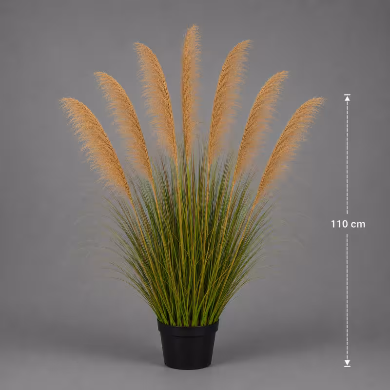Previzualizare 2: Planta Artificiala Iarba Ornamentala, 110 cm, cu 7 fire, Stuf si Iarba, Verde Tomnal, Fara Ghiveci
