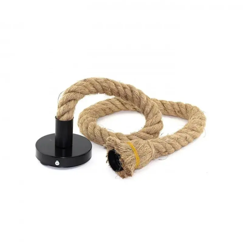 Previzualizare 3: Lustra Vintage CORDA, 1xE27, Rustic, Sfoara si Metal, 100cm, Suport Negru