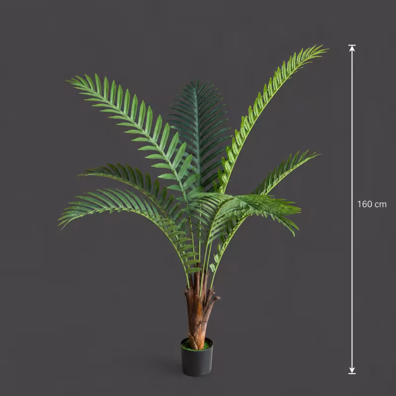 Previzualizare 4: Planta Artificiala Copac Tip Palmier Regal, 160 cm, 7 frunze, Verde, cu Ghiveci