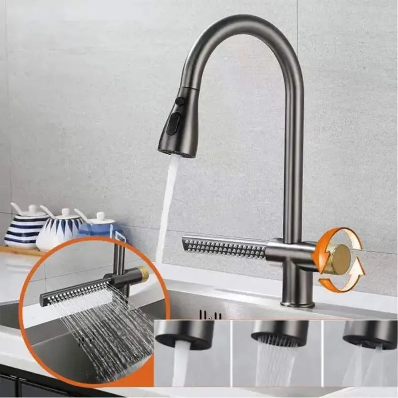 Previzualizare 2: Baterie Bucatarie cu Dus Extractibil Inox Gri Cu Functie Cascada YB1500N