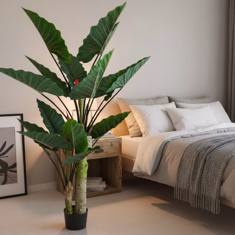 Previzualizare 2: Planta Artificiala Tip Alocasia Cu Frunze Late, 2 trunchiuri, 190 cm, Verde