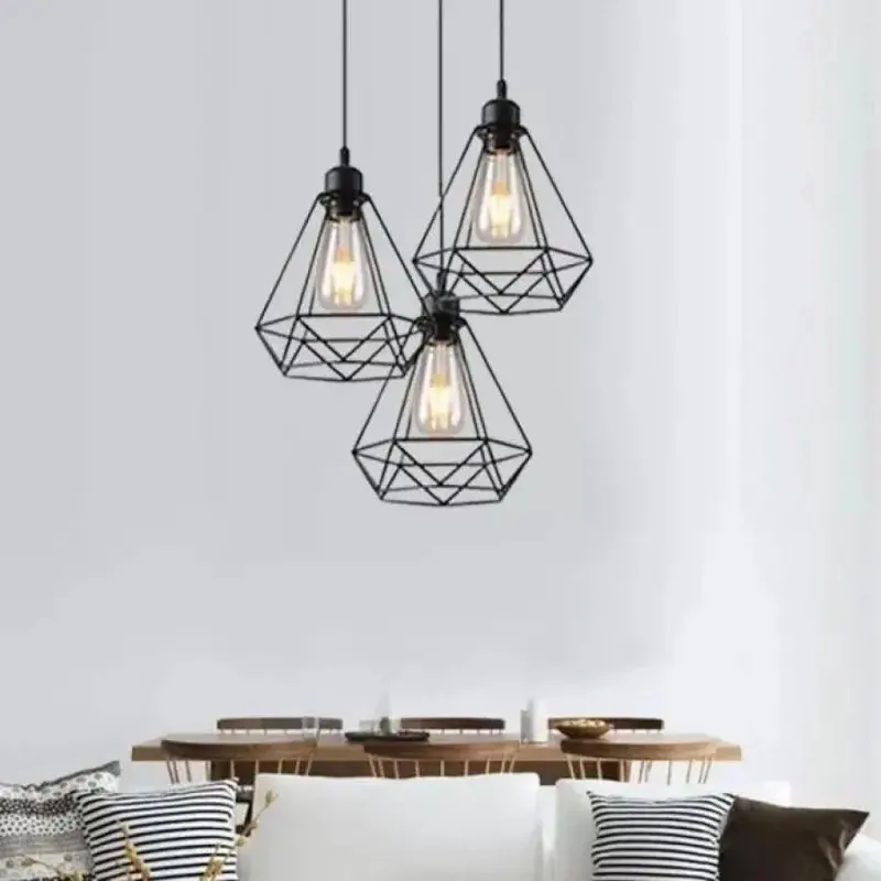 Lustra Forma Diamant, STRUKTUR, 3xE27, Negru, Metal