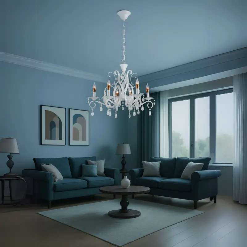 Previzualizare 3: Candelabru DELLI SANTI 6xE14, Diametru 52cm, Alb, Inaltime Reglabila