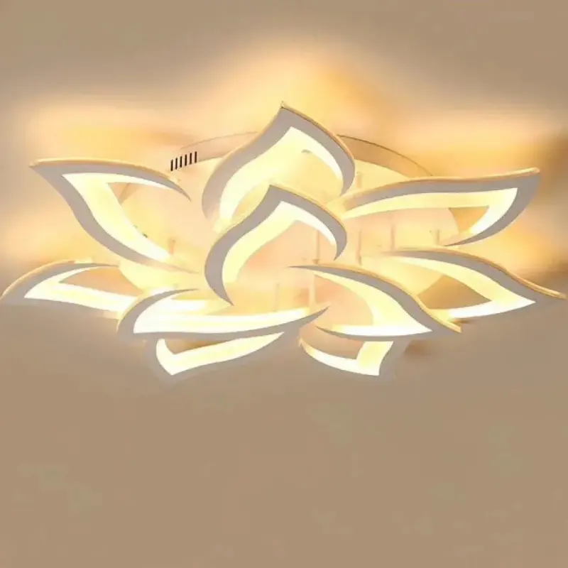 Previzualizare 2: Lustra LED cu telecomanda LOTUS 91W, 9 Petale, lumina Rece/Calda/Neutra, Dimabila, Alb