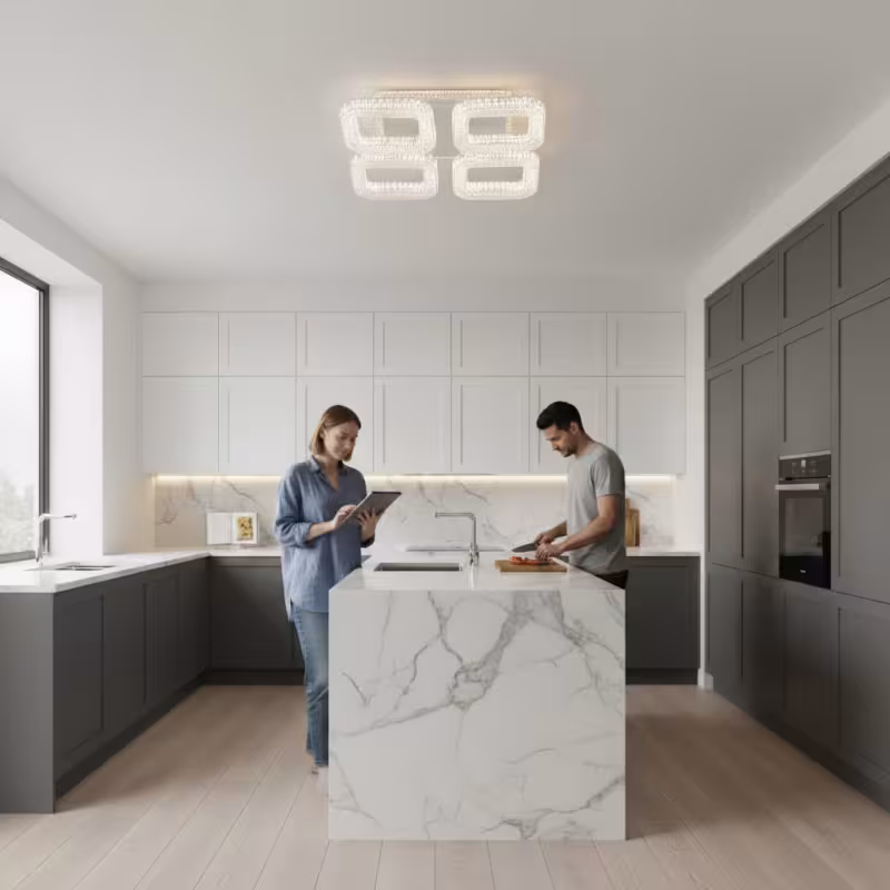 Previzualizare 3: Lustra LED RENATO Nobile cu telecomanda si cristal, 54W, 4 Patrate, Lumina Rece/Calda/Neutra, Dimabila, Alb