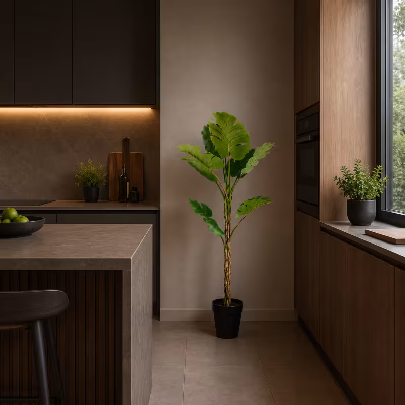 Previzualizare 3: Planta Artificiala Tip Monstera Deliciosa, 8 frunze, 140 cm, Verde