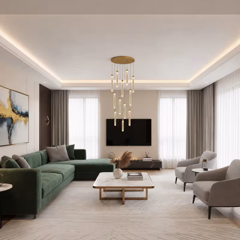 Previzualizare 2: Candelabru Cristal LAGOM LED cu Telecomanda, Suspendat, 12 Surse, 36W, Diametru 40cm, Lumina Calda / Neutra / Rece, Inaltime Reglabila, Auriu, Metal si Cristal