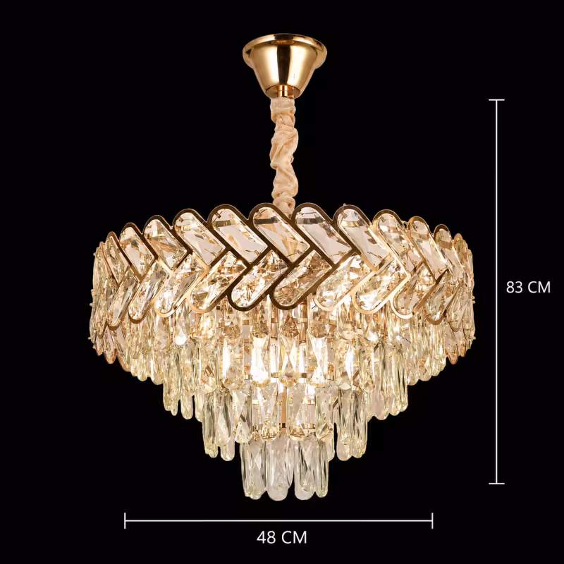 Previzualizare 4: Candelabru Cristal VECTOR Eleganza 8xE14, Diametru 48cm, Auriu Lucios, Inaltime Reglabila, Metal si Cristal