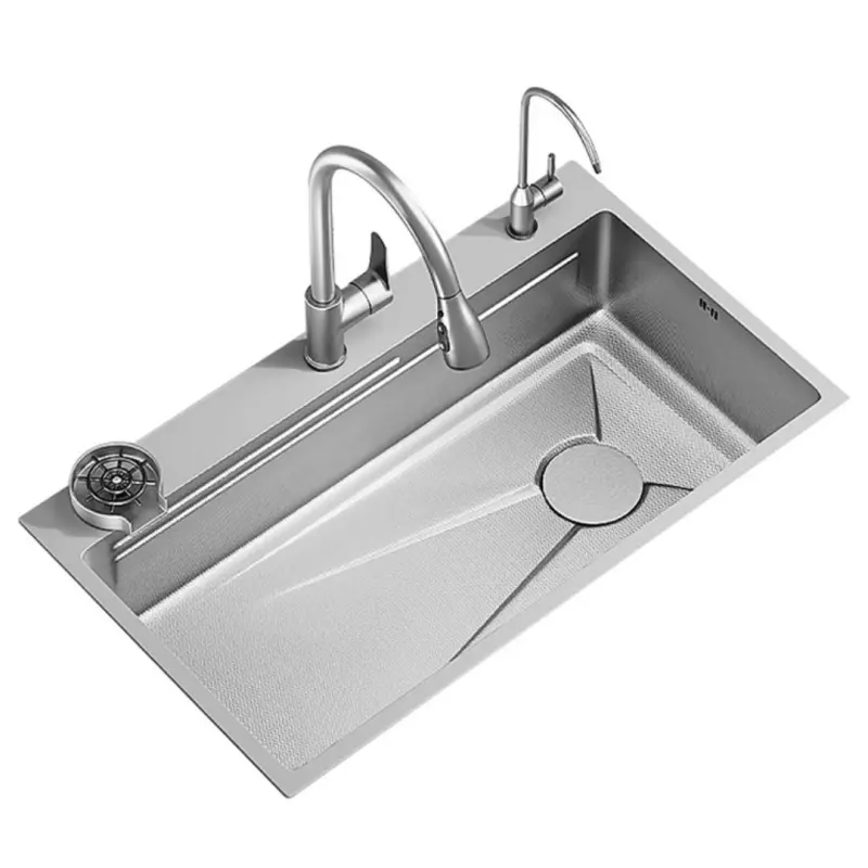 Previzualizare 3: Set Chiuveta Bucatarie Inox, Cuva Universala cu Dop Scurgere, Spalator Pahare, Negru Grafit, 75x45X21cm