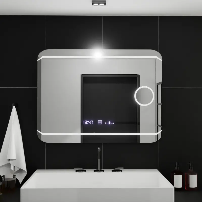 Previzualizare 3: Oglinda LED Rectangulara, 80x60cm, Stile MotionGlow Marcello, Sistem Dezaburire, Ceas & Termometru, Lupa Cosmetica, Dimabila