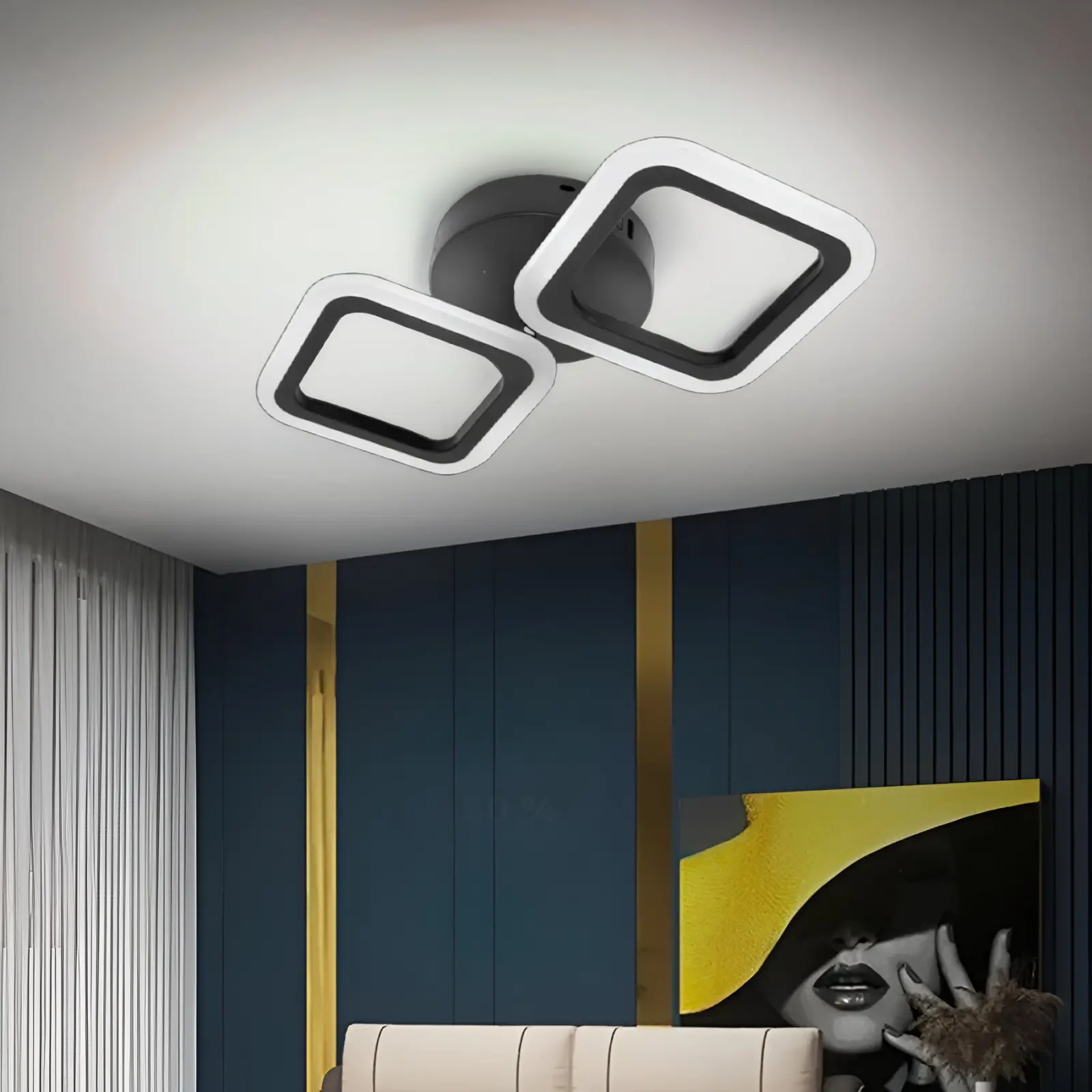 Lustra LED PULSARIS 27W, 2 Patrate, lumina Rece/Calda/Neutra, Negru