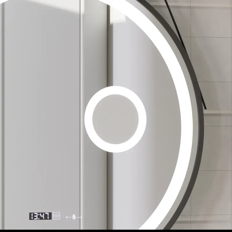 Previzualizare 4: Oglinda LED Rotunda, 60cm, Micah Senzor MotionGlow Marcello, Sistem Dezaburire, Ceas & Termometru, Lupa Cosmetica, Dimabila