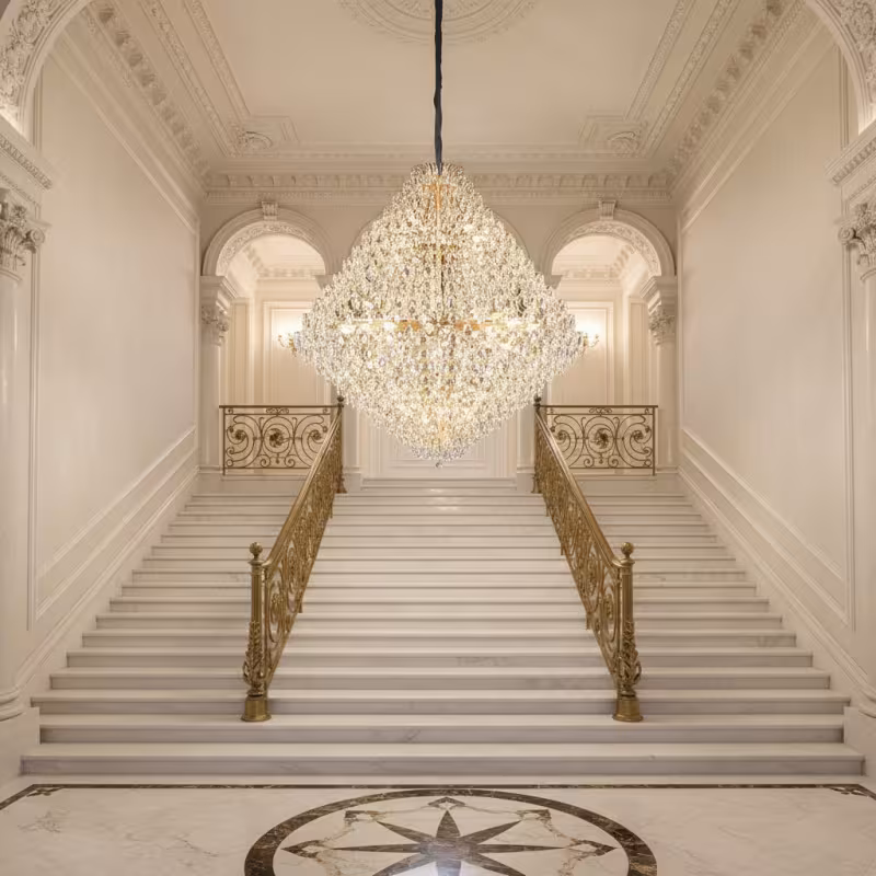Candelabru Cristal KONIG Grande Supremo, 54xE14, D150 cm, Auriu, Inaltime Reglabila, Metal si Cristal