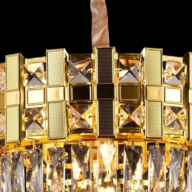 Previzualizare 4: Candelabru Cristal BRAN Nobile 5xE14, Diametru 40cm, Auriu Lucios, Inaltime Reglabila