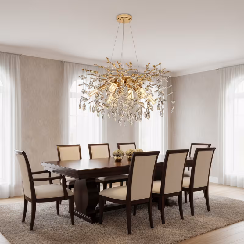 Previzualizare 2: Candelabru Cristal LEAF Magno, Φ60cm, 8xE14, Auriu, Metal si Cristal