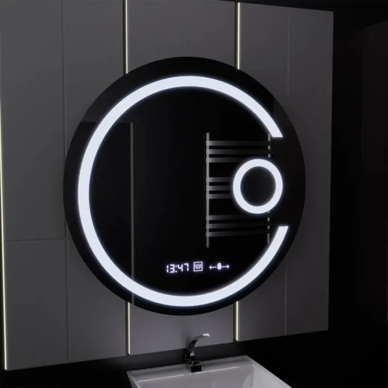 Previzualizare 2: Oglinda LED Rotunda, 22W, 70cm, Visio MotionGlow Marcello, Sistem Dezaburire, Ceas & Termometru, Lupa Cosmetica, Dimabila