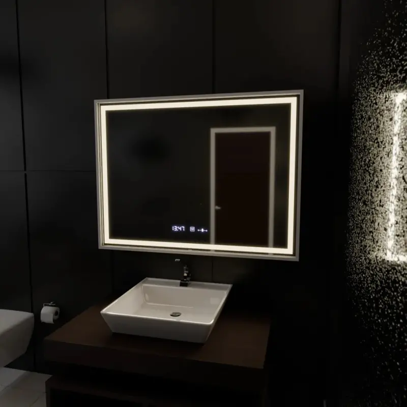 Previzualizare 4: Oglinda LED Rectangulara, 120x80cm, Verite Imperial Silver Motion Glow Marcello, Sistem Dezaburire, Ceas & Termometru, Dimabila