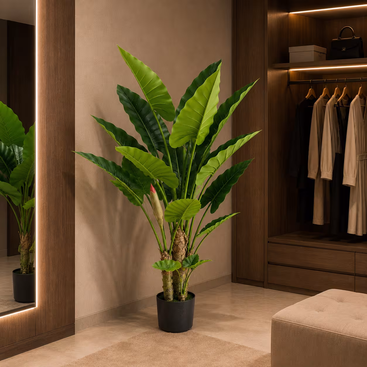 Planta Artificiala Tip Alocasia, 3 tulpini, 160 cm, Verde