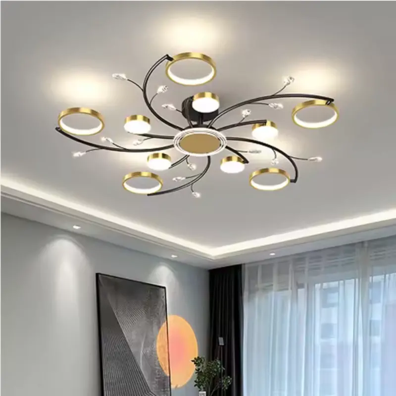 Previzualizare 4: Lustra LED cu Telecomnda KARINA, 68W, 10 Elemente, Lumina Calda/Rece/Neutra, Dimabila, Auriu