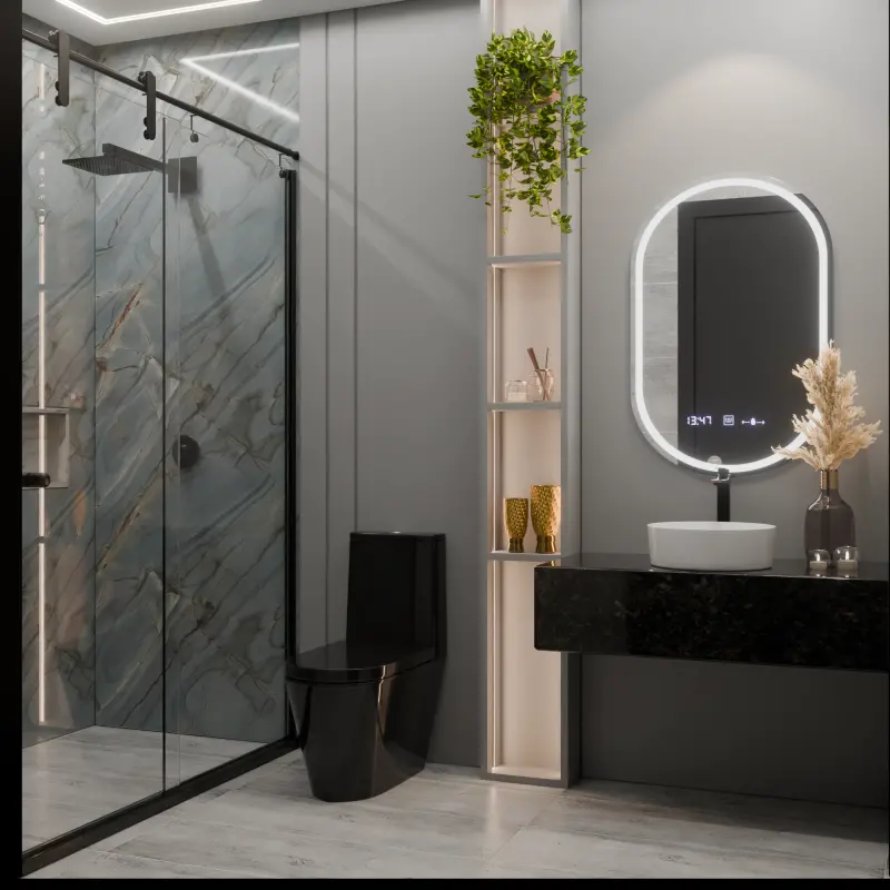 Previzualizare 3: Oglinda LED Ovala, 50x80cm, Eminence MotionGlow Marcello, Sistem Dezaburire, Ceas & Termometru, Dimabila