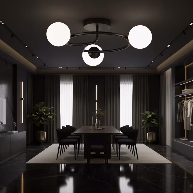 Previzualizare 2: Lustra LED si cristal ORBIT, 66cm, 3xE27, Globuri, Negru