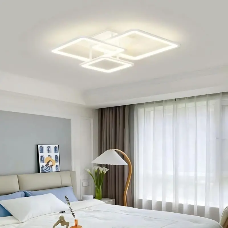 Previzualizare 4: Lustra LED cu telecomanda ZOE, 60W, 3 Patrate, lumina Rece/Calda/Neutra, Dimabila, Alb