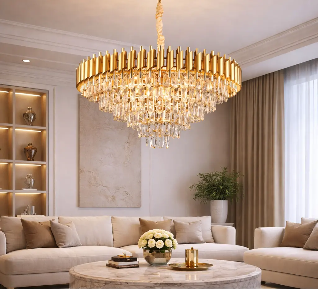 Candelabru Cristal VERSAILLES Supremo, CC900/800GD, 12xE14, Diametru 80cm, Auriu Lucios, Inaltime Reglabila, Metal si Cristal