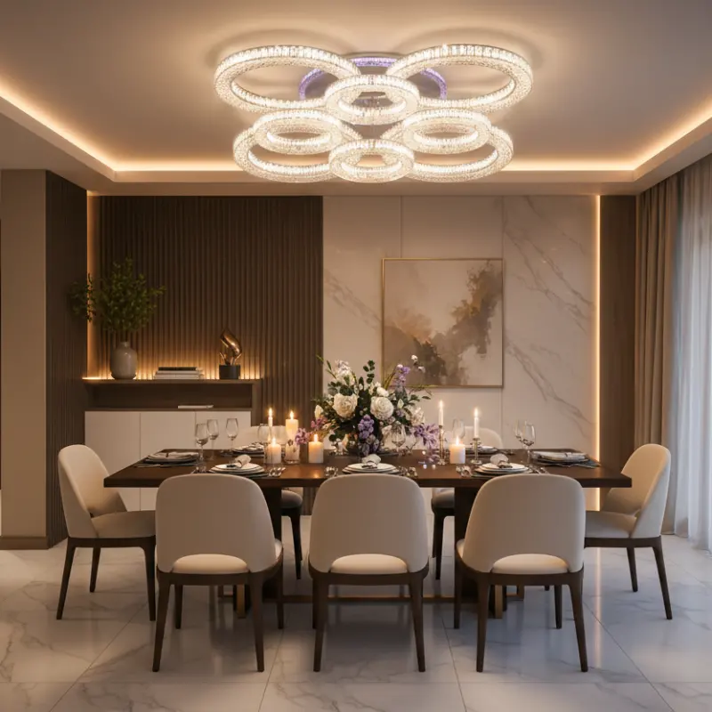 Previzualizare 3: Lustra LED RONDA Regalis cu telecomanda 141W, 8 Cercuri, lumina Rece/Calda/Neutra, Dimabila, Alb
