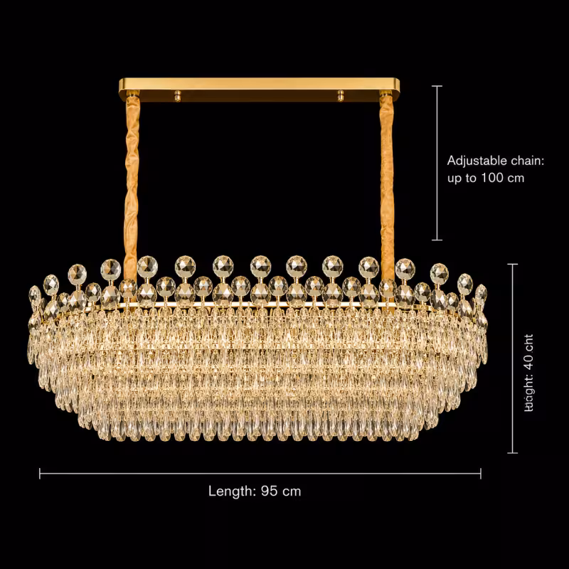 Previzualizare 4: Candelabru Cristal ACE Supremo 10xE14, Dimensiuni 95x35cm , Inaltime 40cm, Auriu Lucios, Inaltime Reglabila, Design Elegant